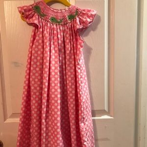 EUC Whale Pink white Polka Dot smocked dress Sz 5